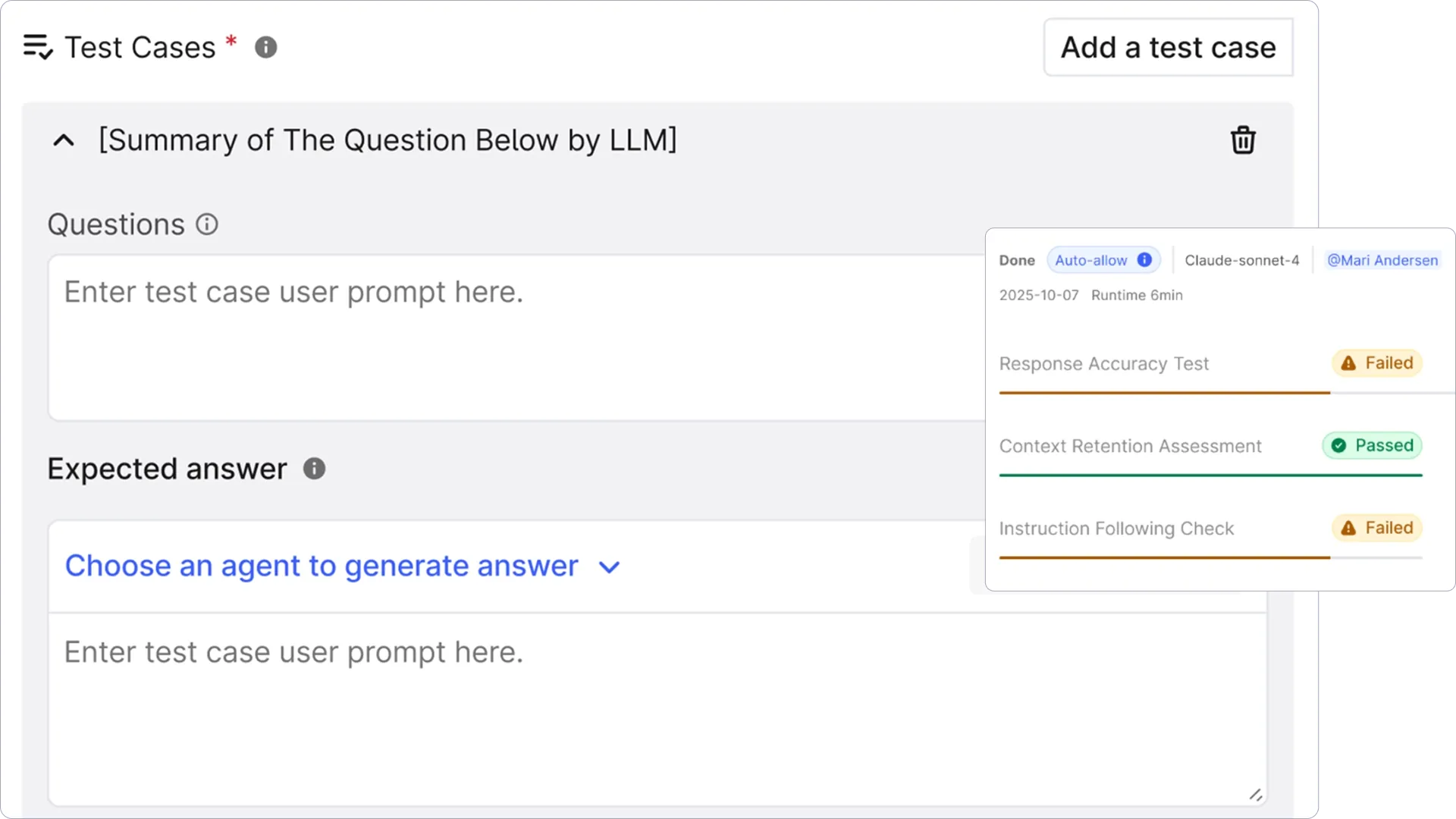 Test case and response accuracy